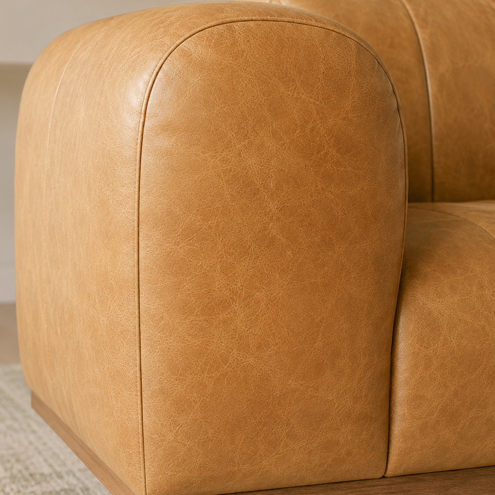 Eve Retro Modern Tan Top-Grain Leather Sofa | MidinMod