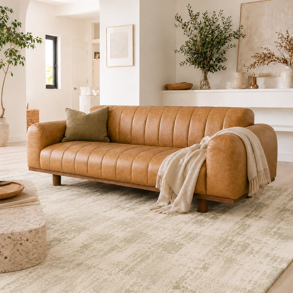 Eve Retro Modern Tan Top-Grain Leather Sofa | MidinMod