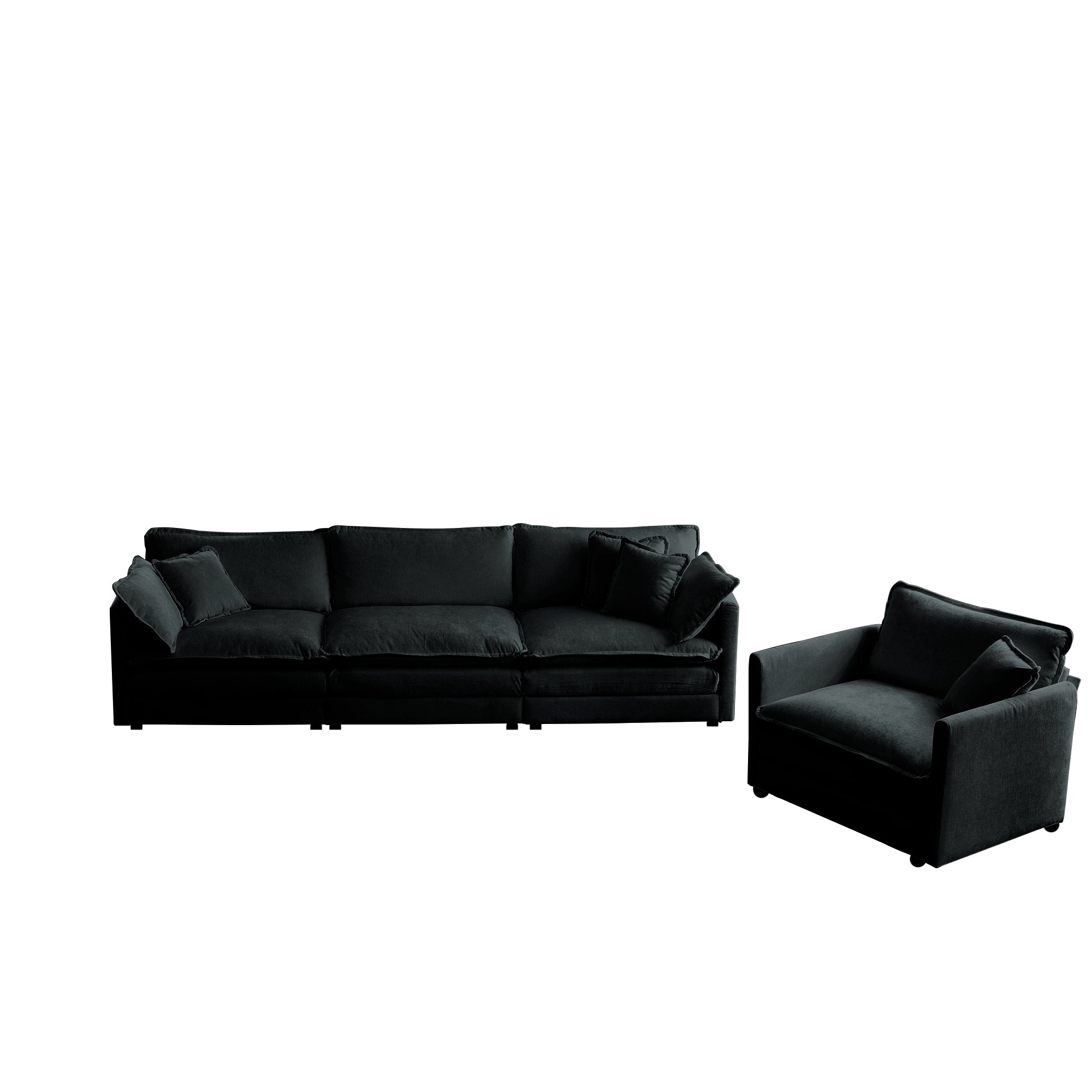 Ferda Black Chenille 4-Seat Modular Sofa Set - MidinMod