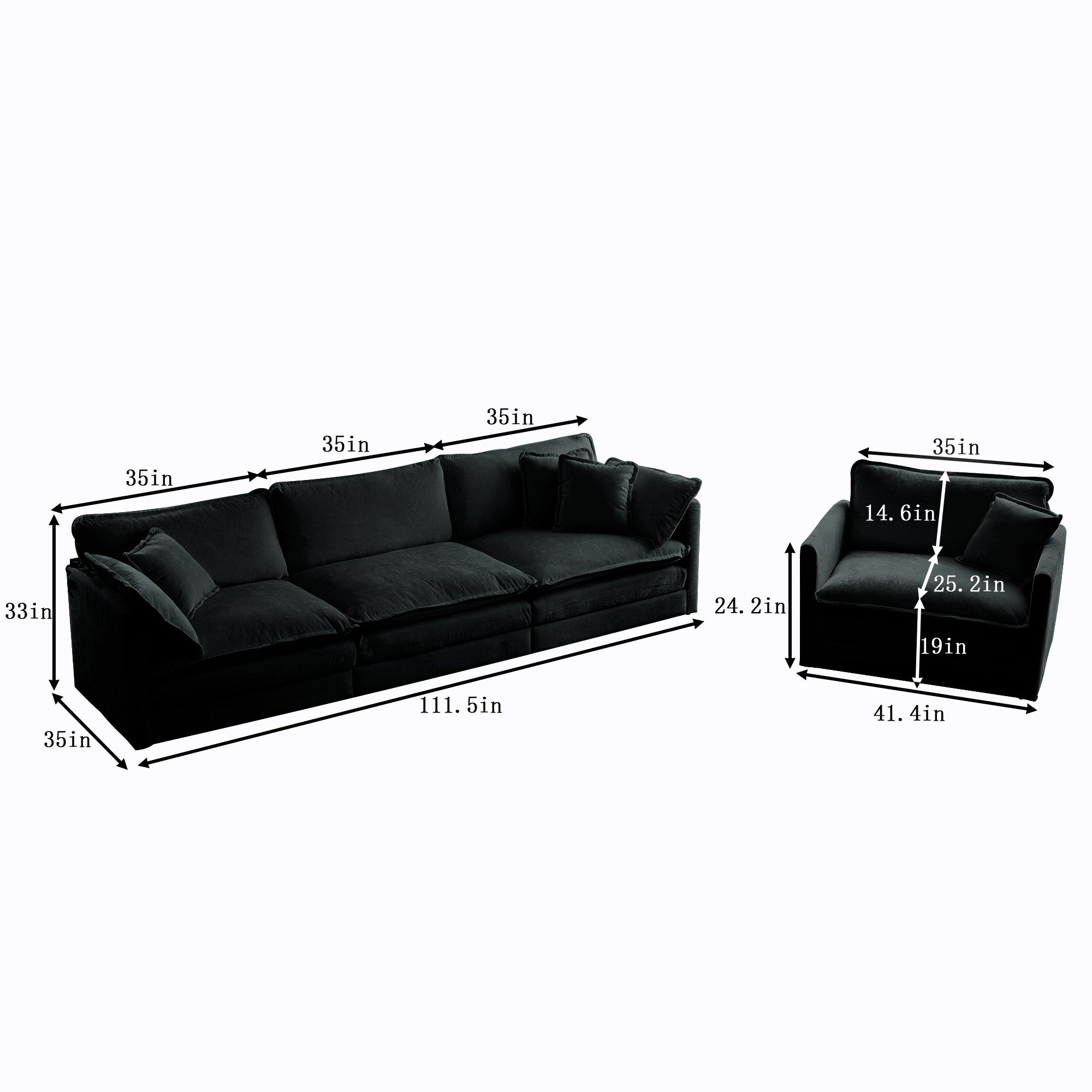 Ferda Black Chenille 4-Seat Modular Sofa Set - MidinMod