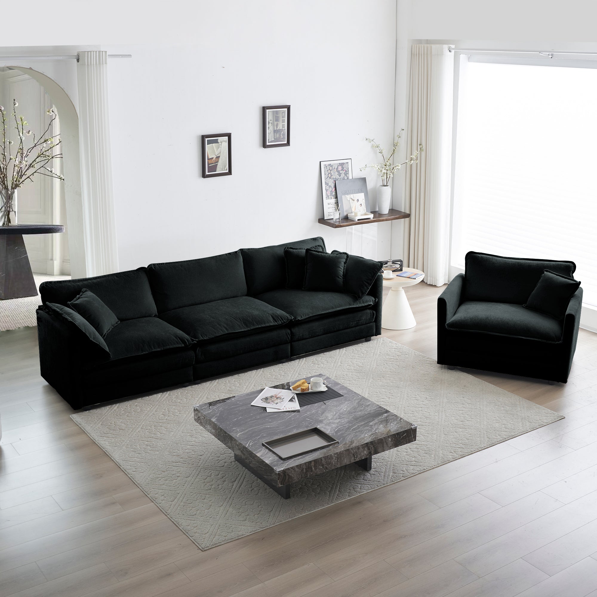 Ferda Black Chenille 4-Seat Modular Sofa Set - MidinMod