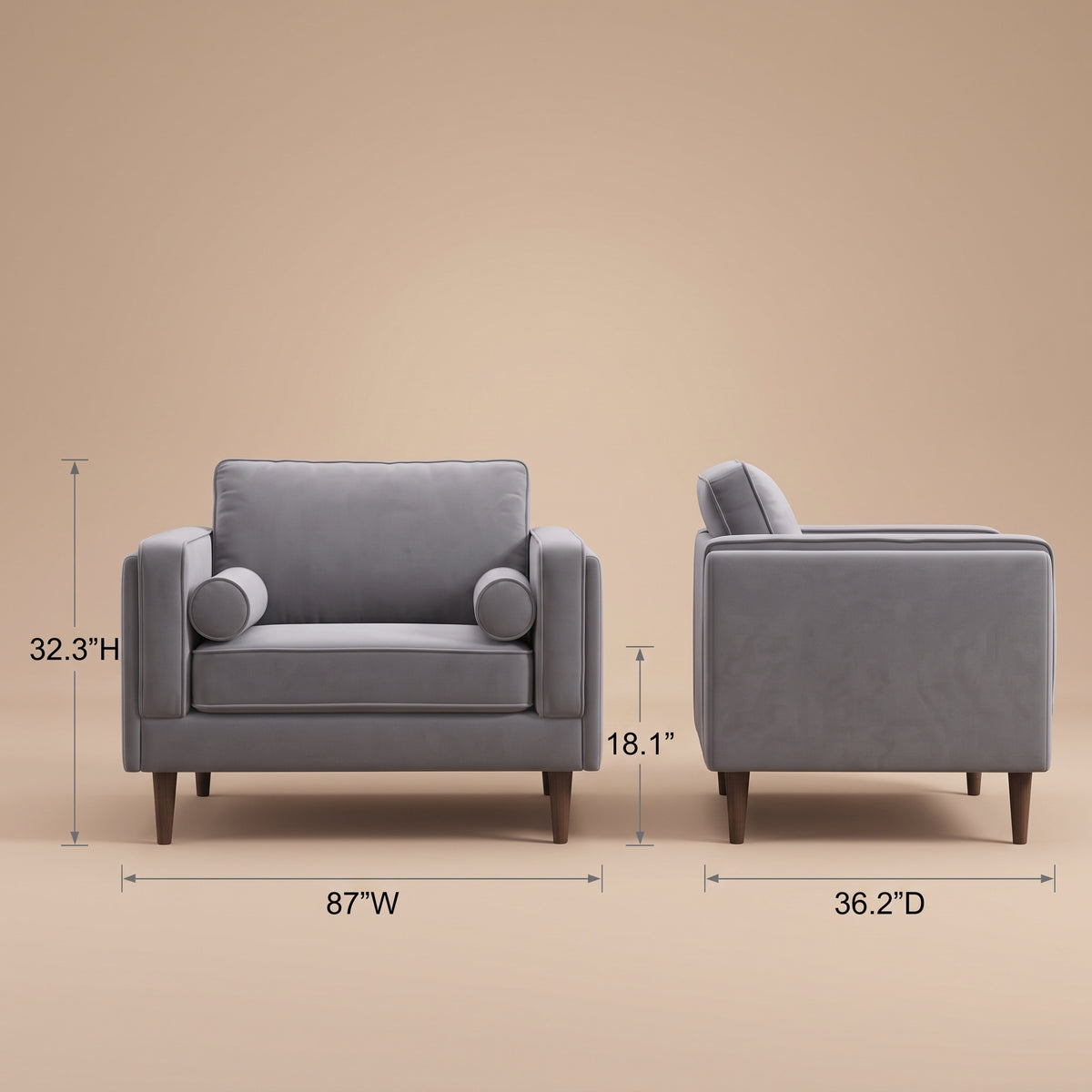 Fordham Grey Velvet Mid-Century Modern Lounge Chair | MidinMod