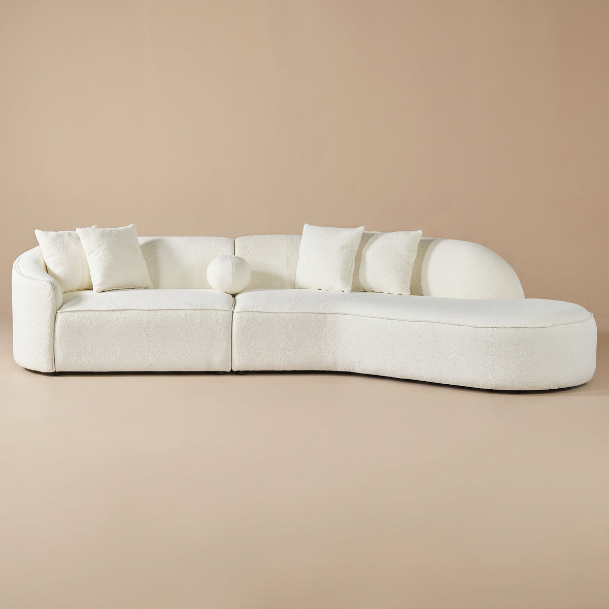 Galleria White Boucle Right-Facing Japandi Sectional Sofa | MidinMod