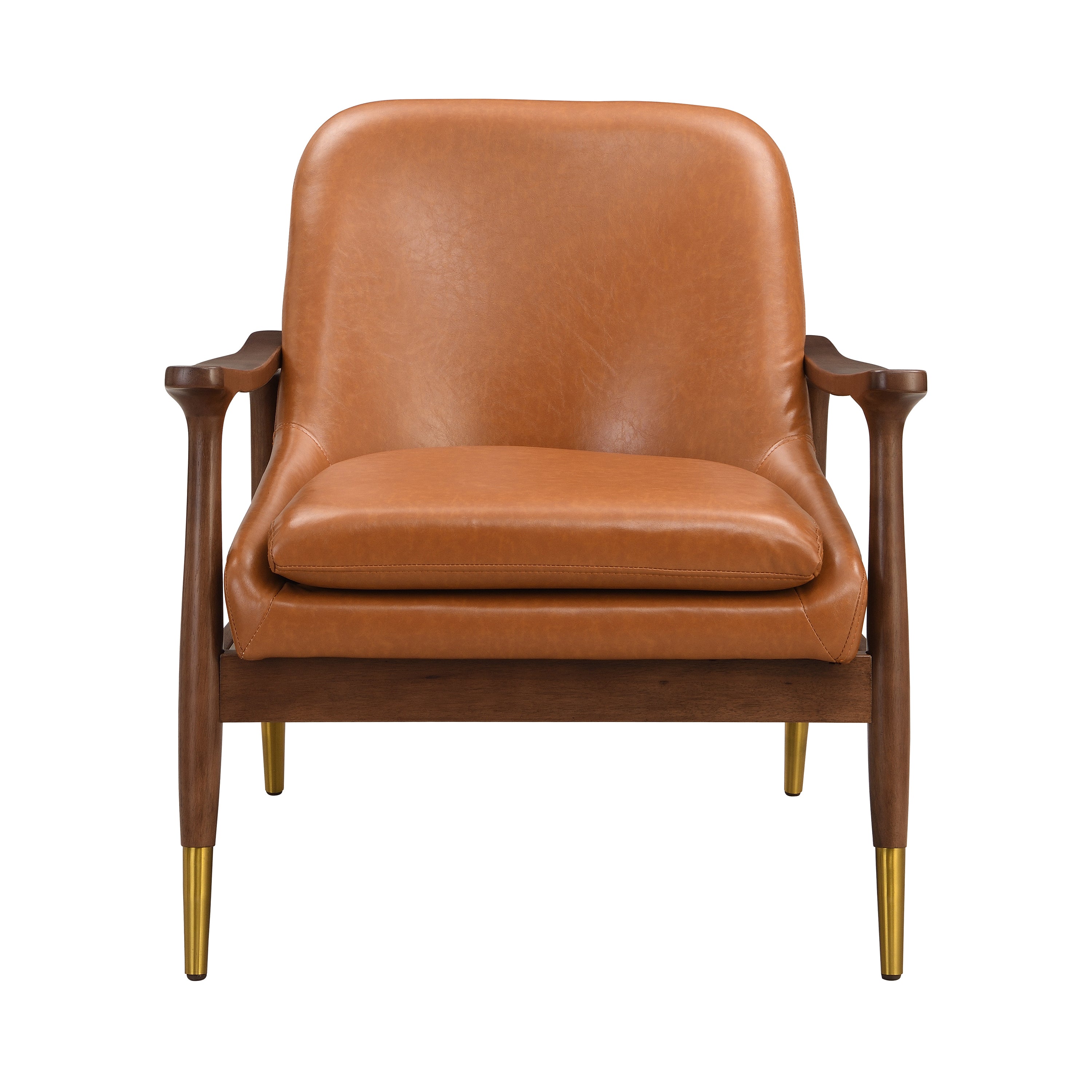 Hafi Brown PU Leather and Solid Wood Mid-Century Modern Accent Chair - MidinMod