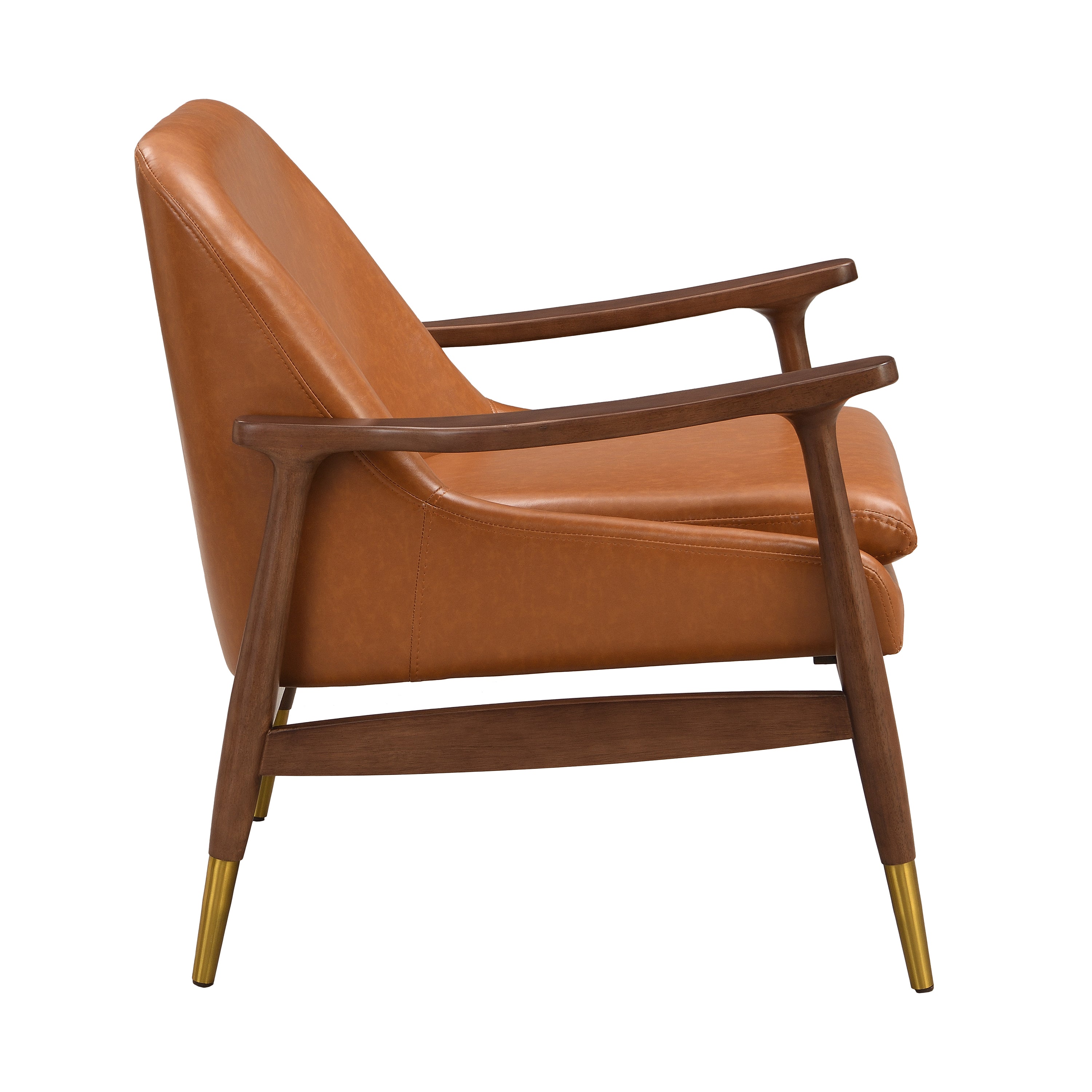 Hafi Brown PU Leather and Solid Wood Mid-Century Modern Accent Chair - MidinMod