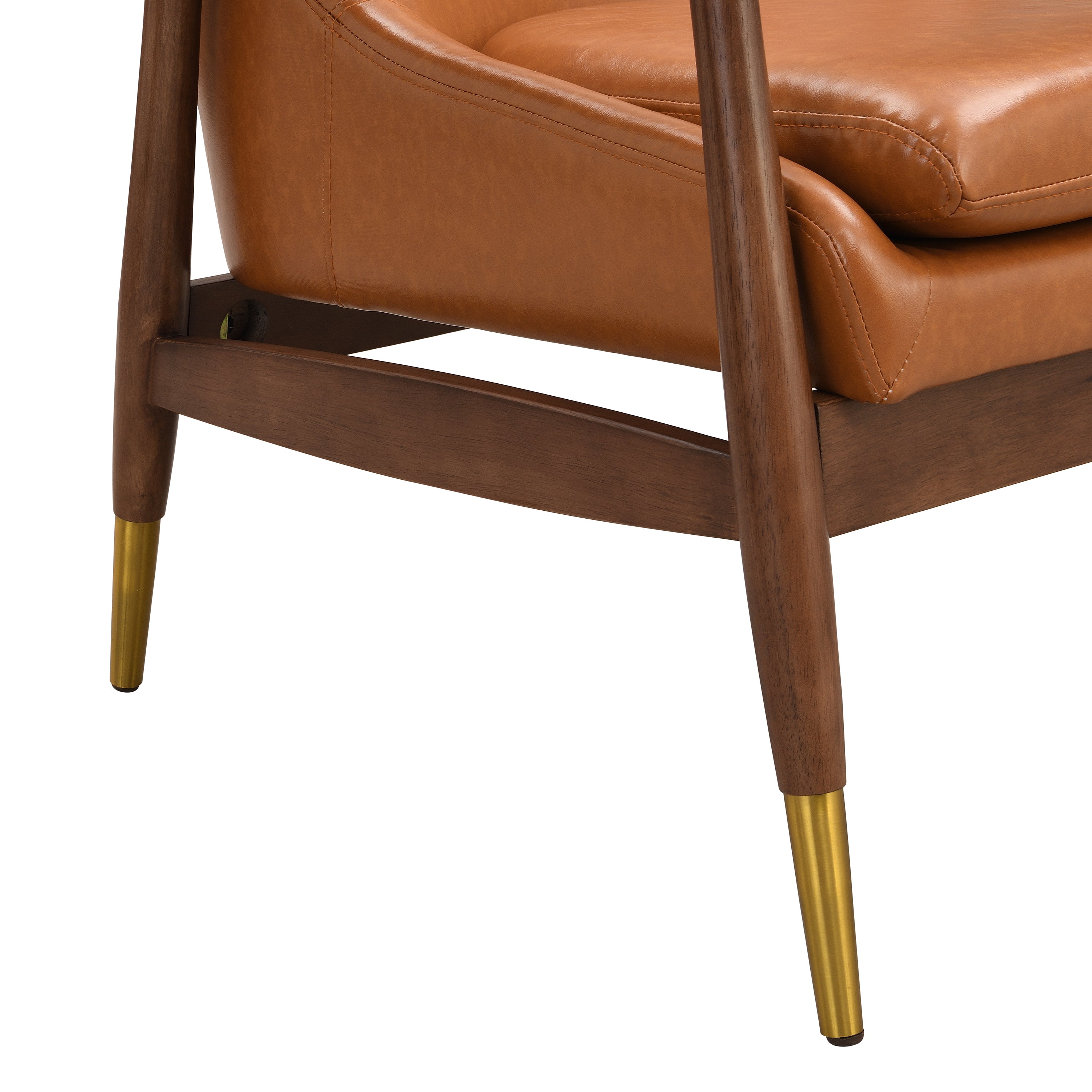 Hafi Brown PU Leather and Solid Wood Mid-Century Modern Accent Chair - MidinMod