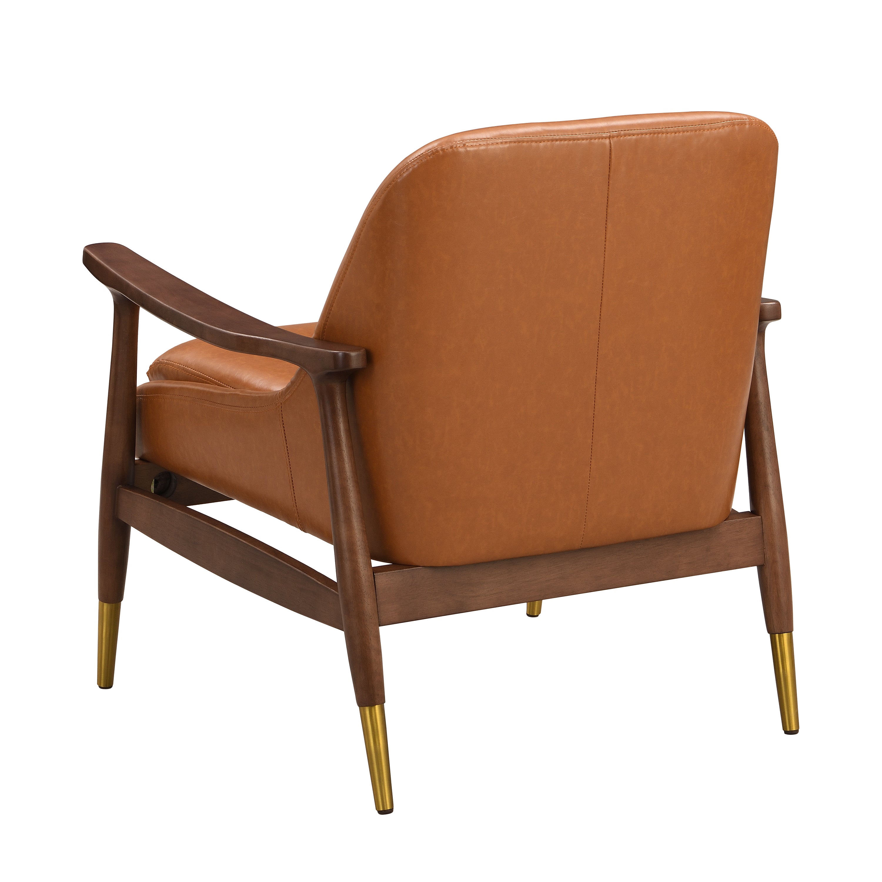 Hafi Brown PU Leather and Solid Wood Mid-Century Modern Accent Chair - MidinMod