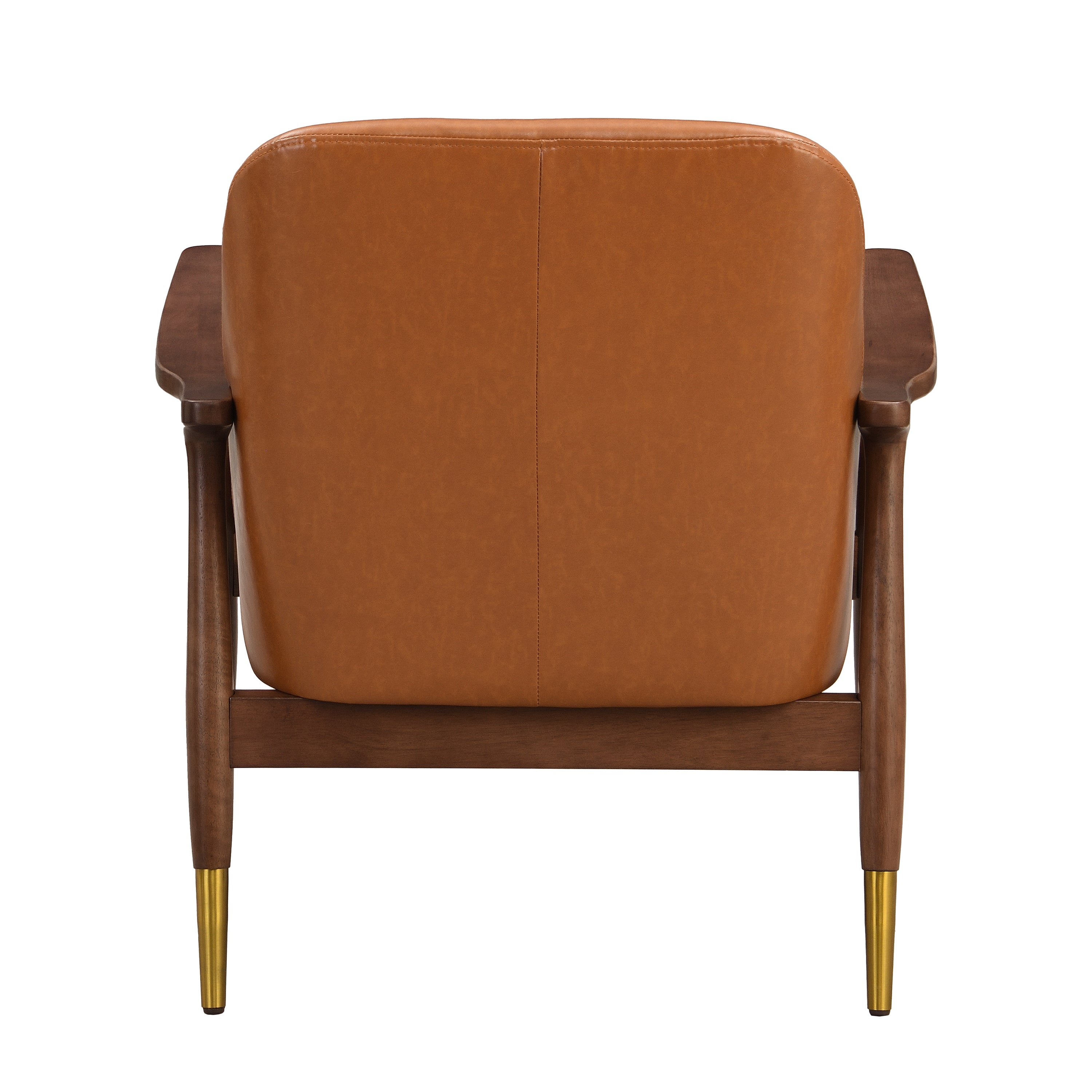 Hafi Brown PU Leather and Solid Wood Mid-Century Modern Accent Chair - MidinMod