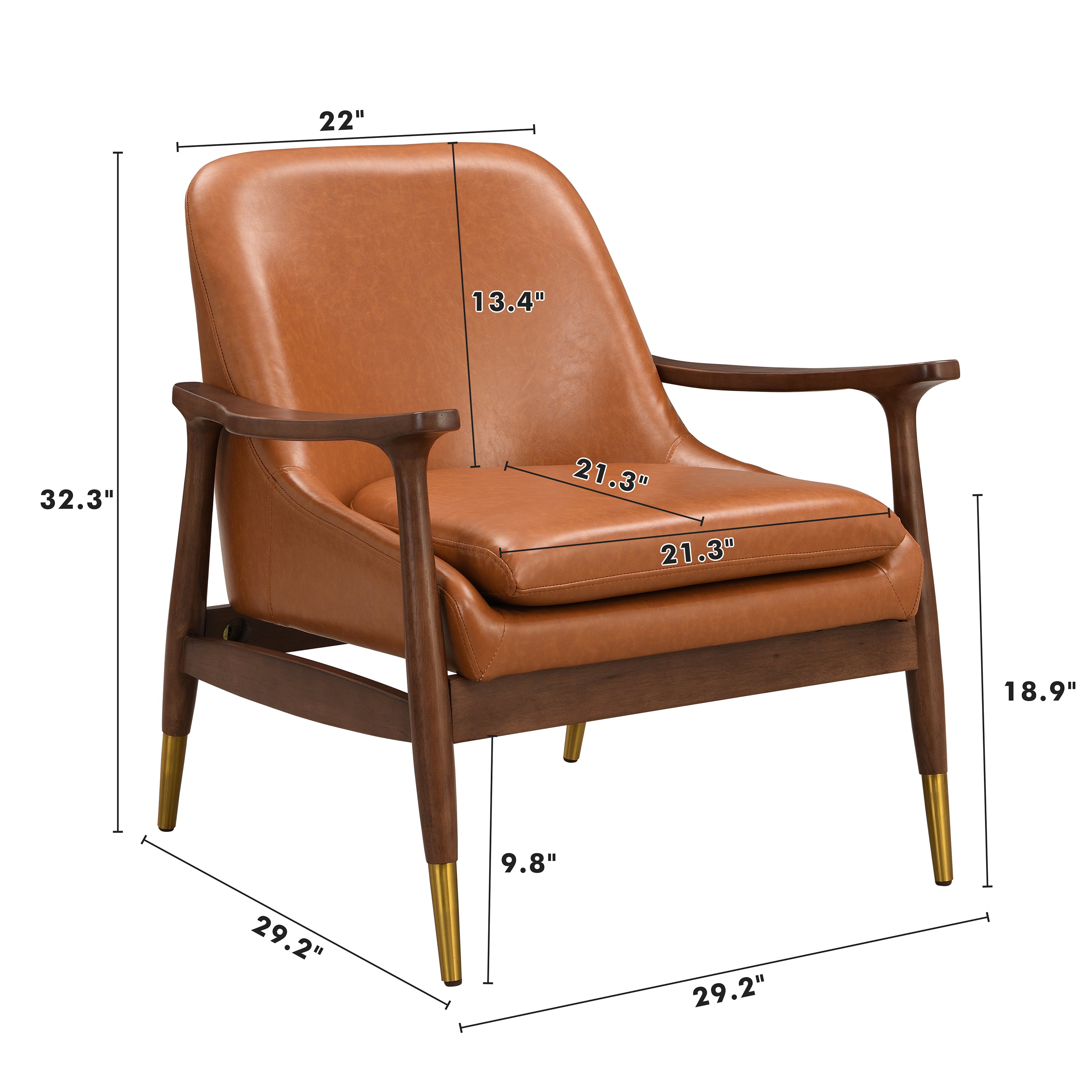 Hafi Brown PU Leather and Solid Wood Mid-Century Modern Accent Chair - MidinMod
