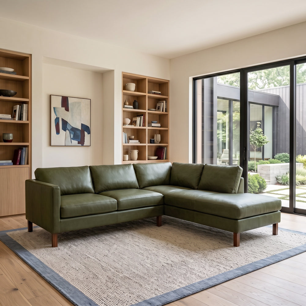 Hawthorne Top Grain Leather Right Sectional Sofa Chaise | MidinMod