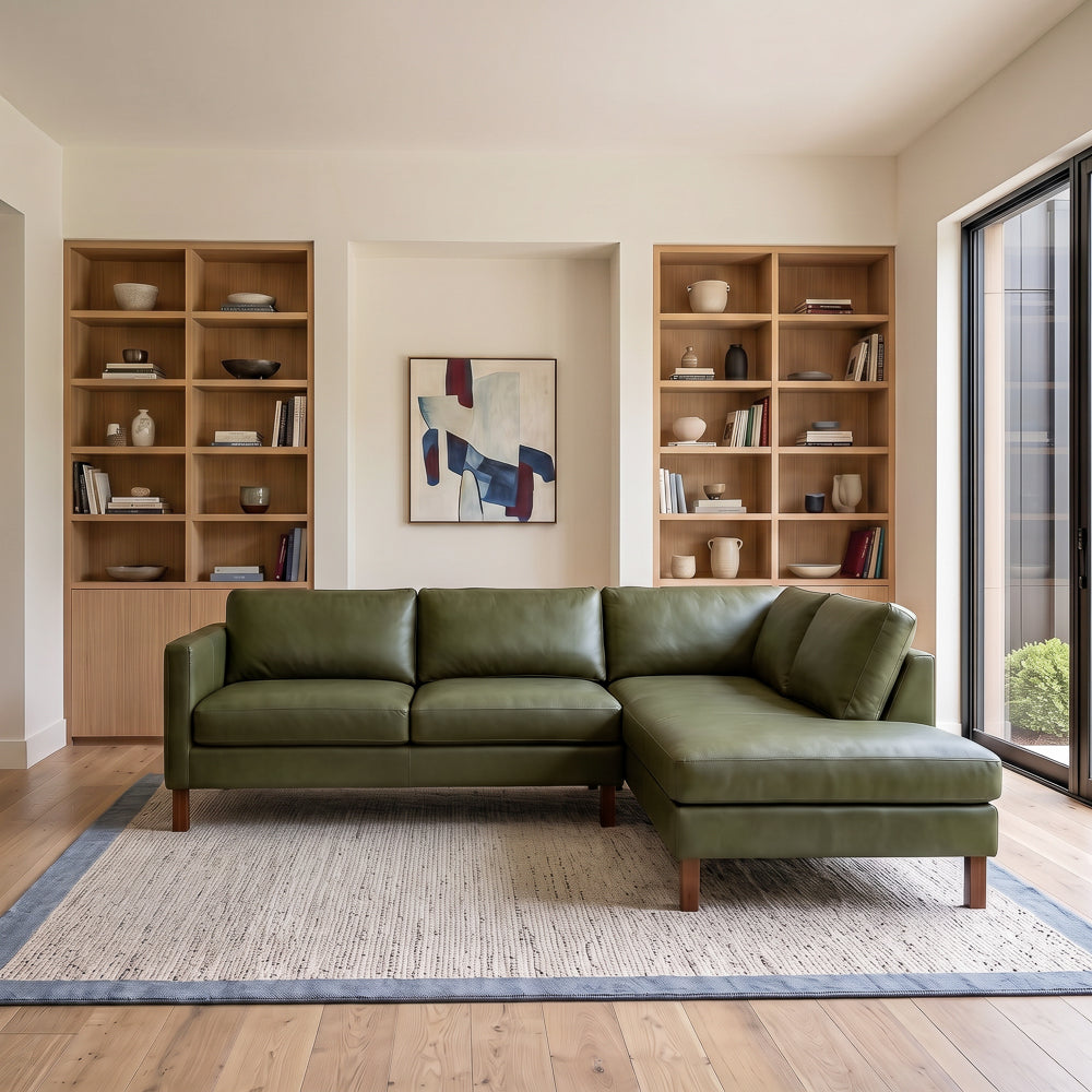 Hawthorne Top Grain Leather Right Sectional Sofa Chaise | MidinMod