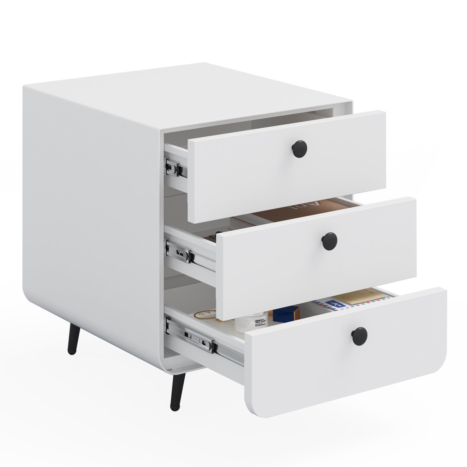 Hon Modern 3-Drawer White Steel Bedside Cabinet - MidinMod