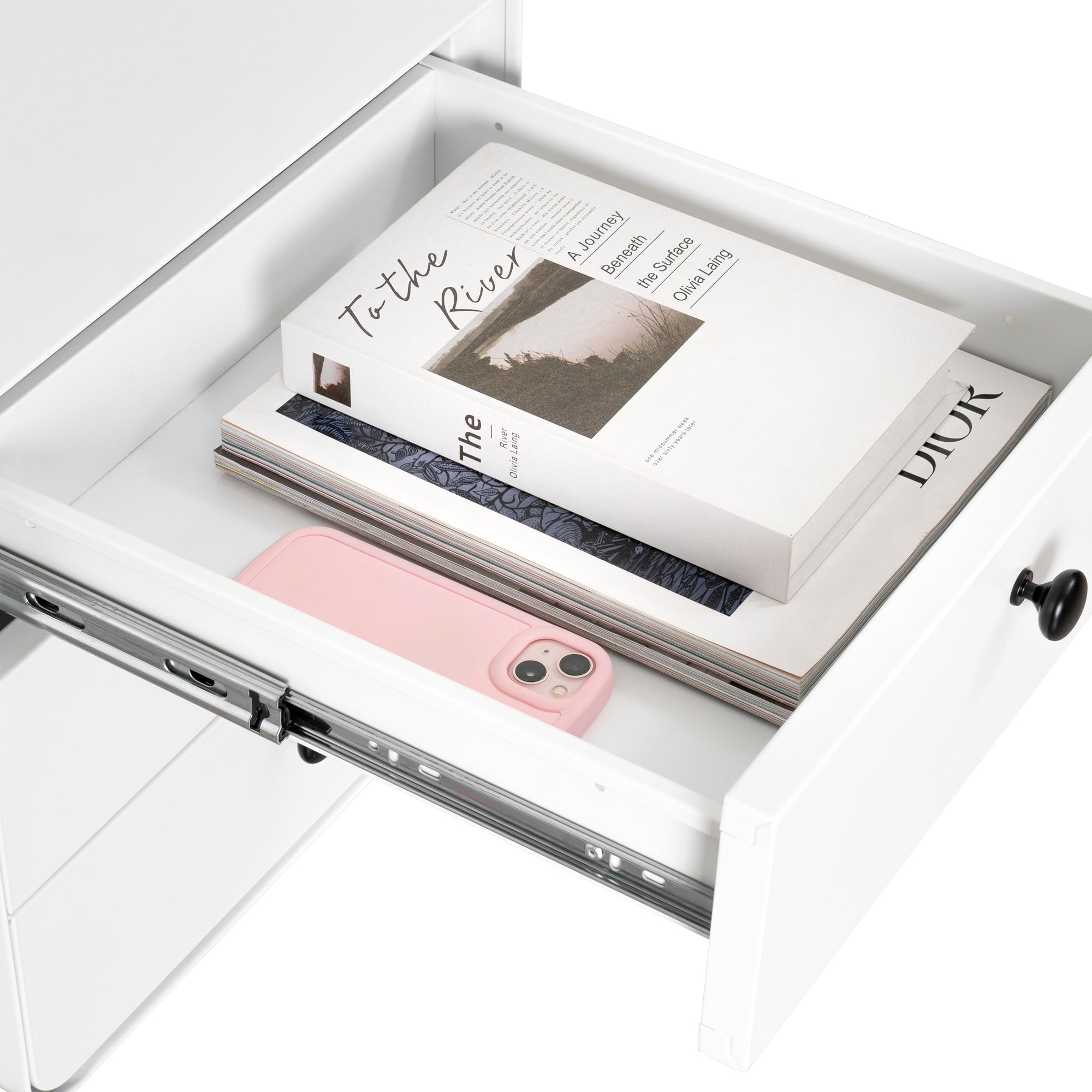 Hon Modern 3-Drawer White Steel Bedside Cabinet - MidinMod
