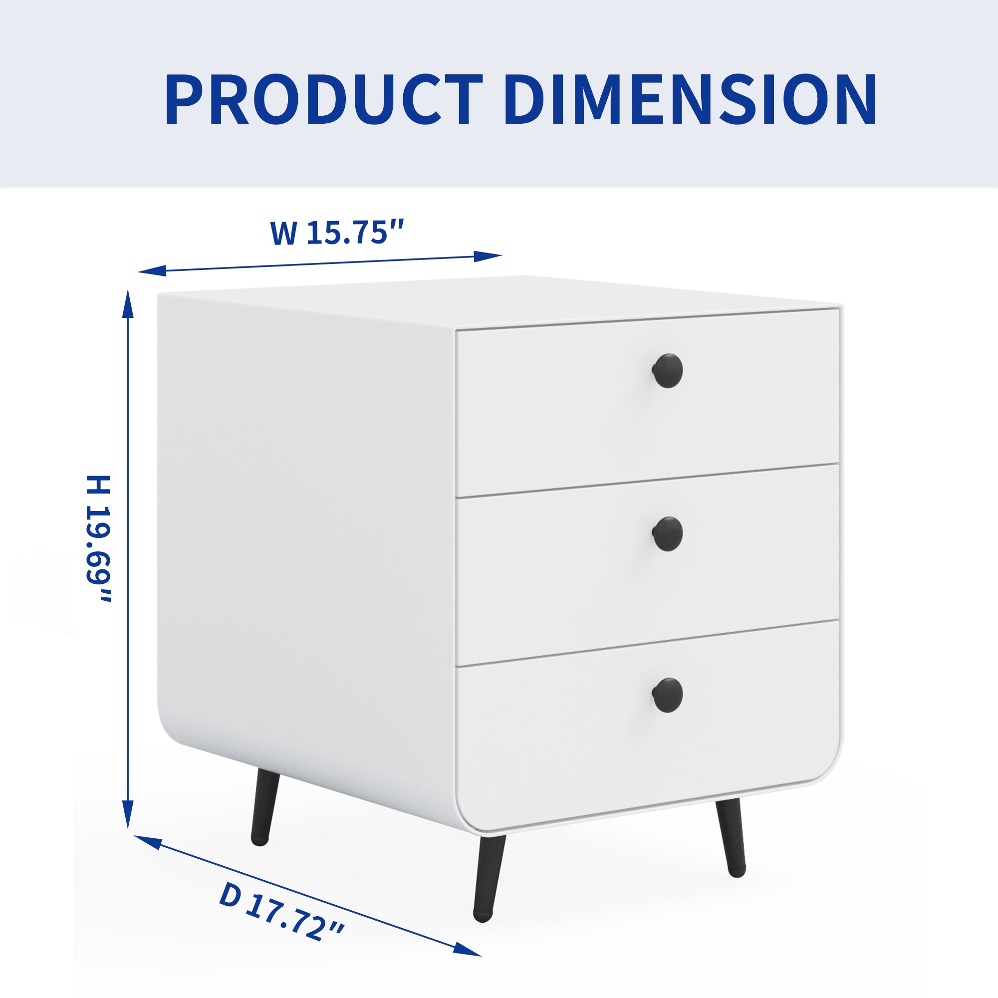 Hon Modern 3-Drawer White Steel Bedside Cabinet - MidinMod