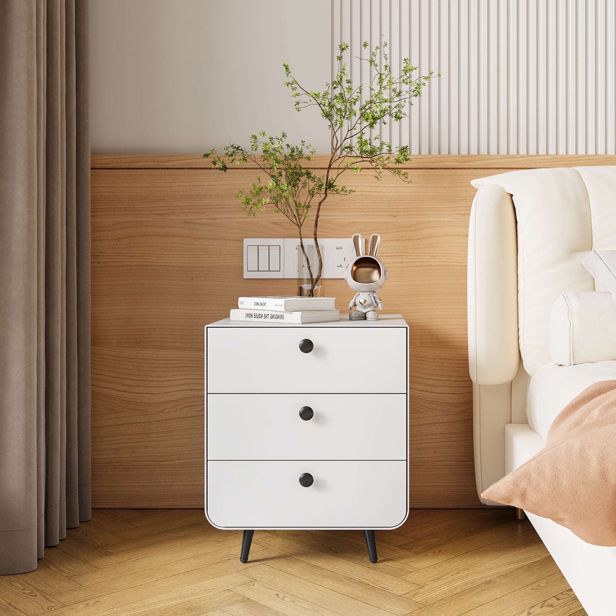 Hon Modern 3-Drawer White Steel Bedside Cabinet - MidinMod