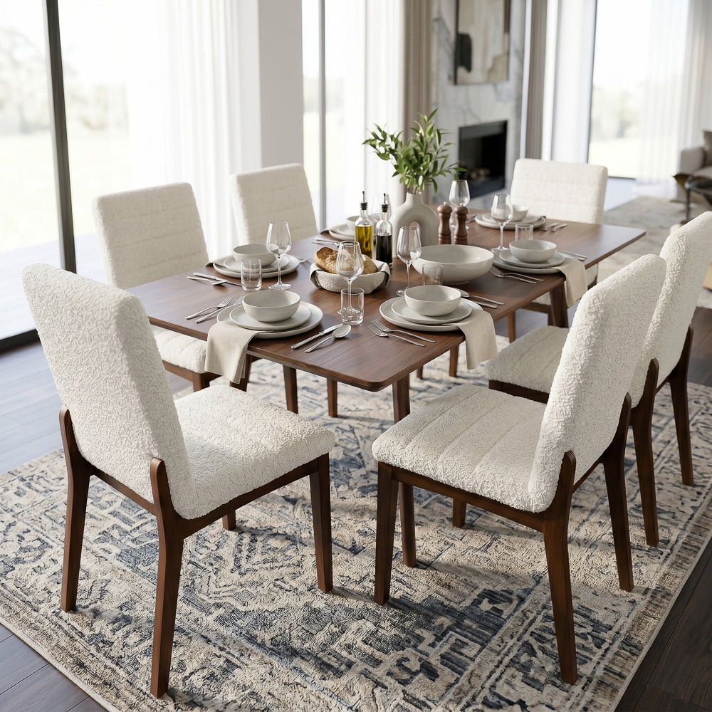 Isley White Boucle Dining Chair Set | Mid-Century Modern Dining Chairs | MidinMod