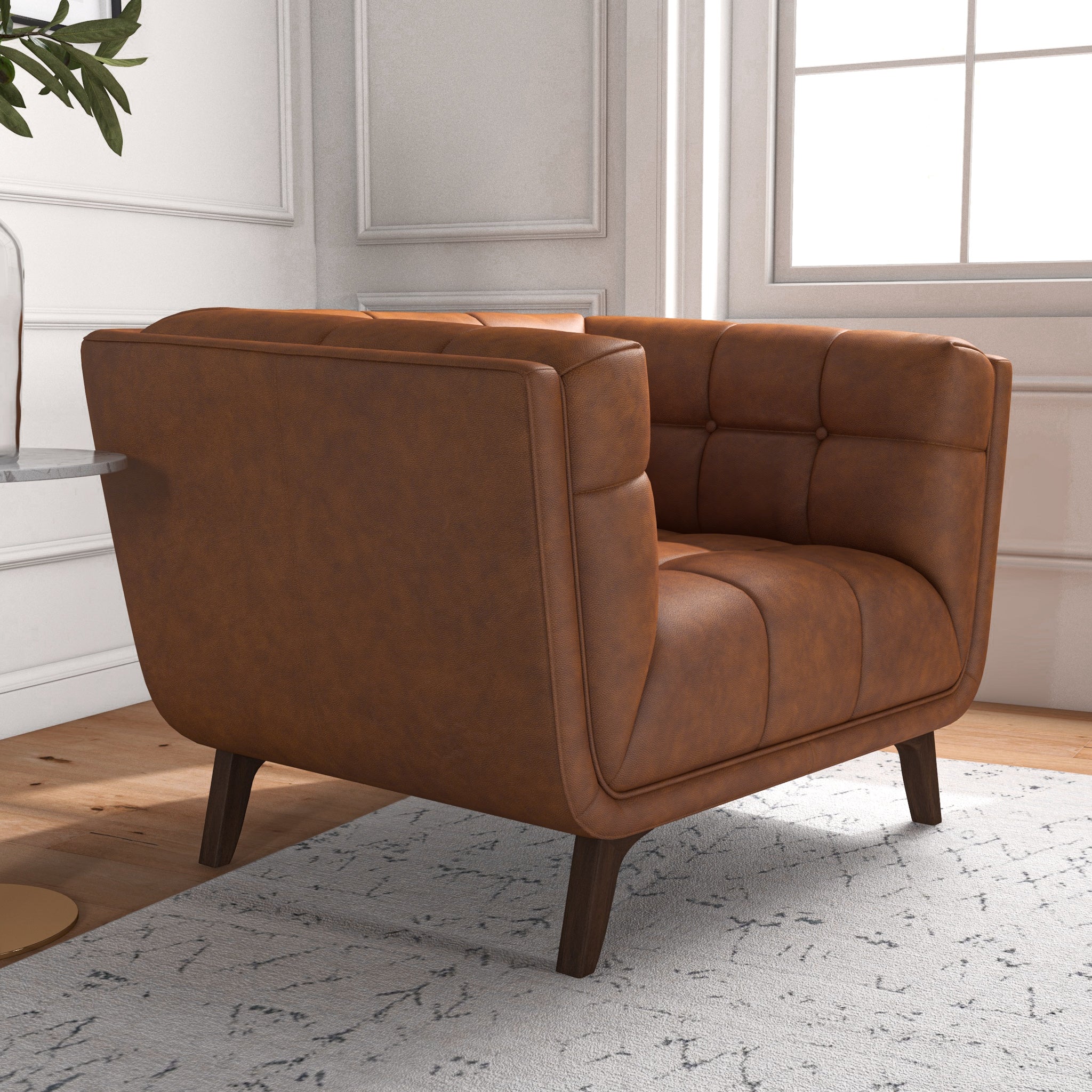 Kano Mid-Century Modern Cognac Genuine Leather Lounge Chair | MidinMod