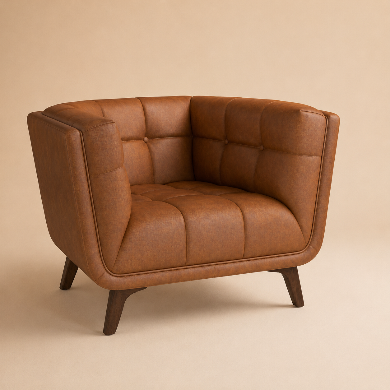 Kano Mid-Century Modern Cognac Genuine Leather Lounge Chair | MidinMod