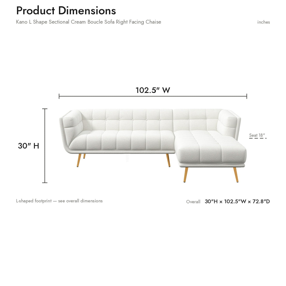 Kano L Shape Sectional Cream Boucle Sofa Right Facing Chaise - MidinMod