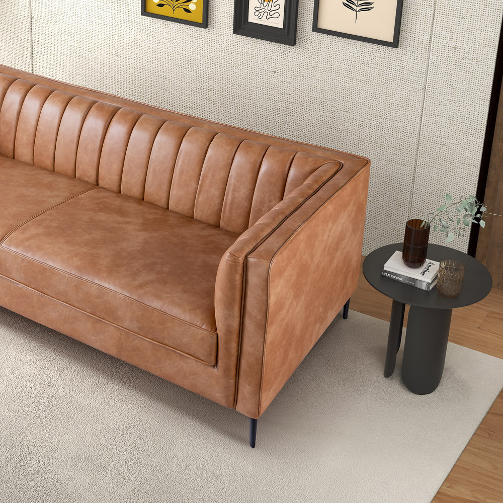 Kendra 84" Cognac Tan Vegan Leather Sofa | Mid-Century Modern Luxury Couch | MidinMod