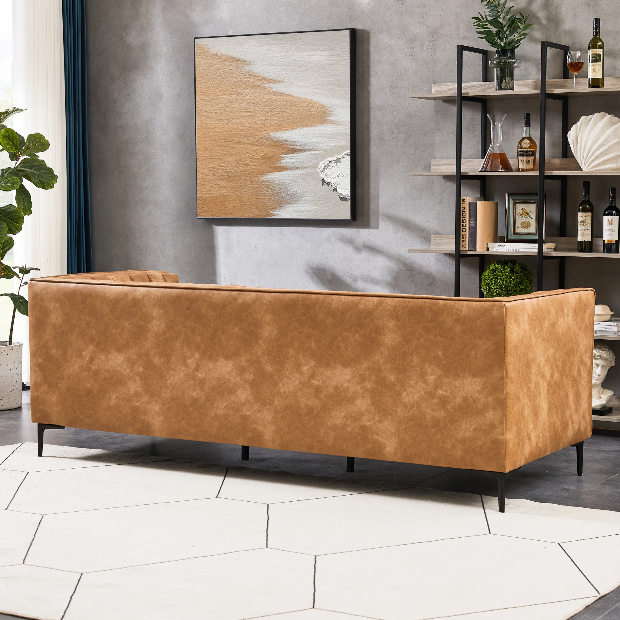 Kendra 84" Cognac Tan Vegan Leather Sofa | Mid-Century Modern Luxury Couch | MidinMod