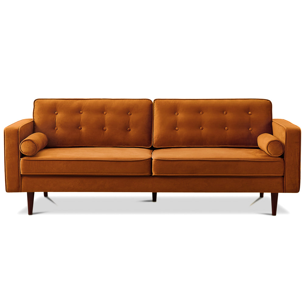 Kirby Mid-Century Modern Burnt Orange Velvet Square Arm Sofa | MidinMod