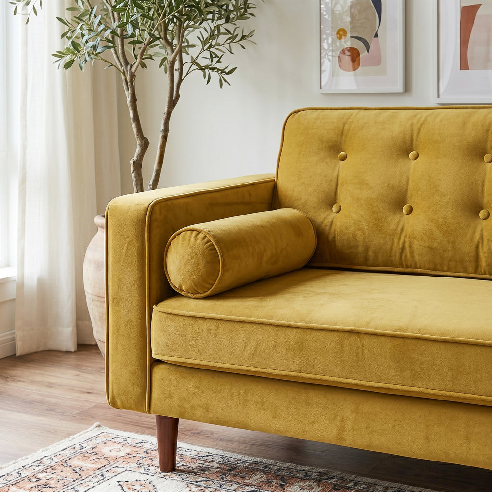 Kirby Mid-Century Modern Dark Yellow Velvet Square Arm Sofa | MidinMod