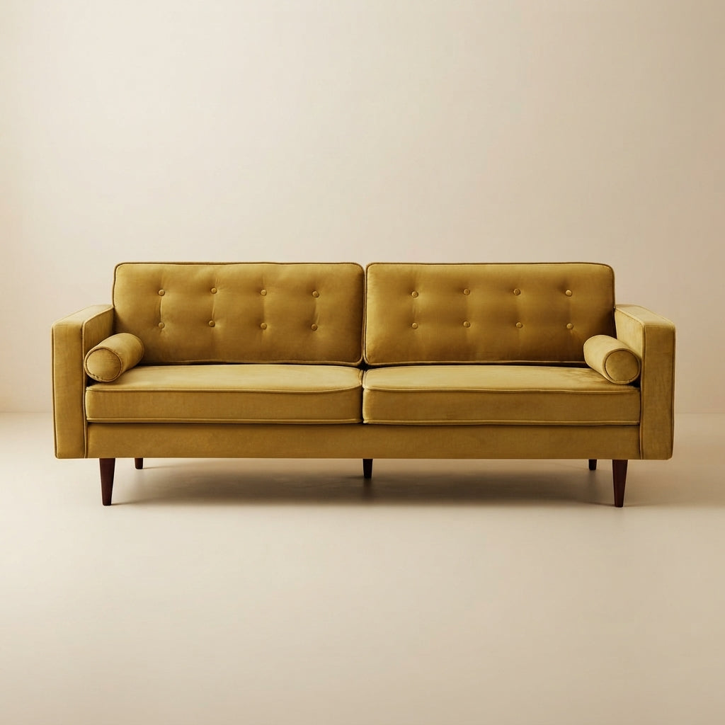Kirby Mid-Century Modern Dark Yellow Velvet Square Arm Sofa | MidinMod