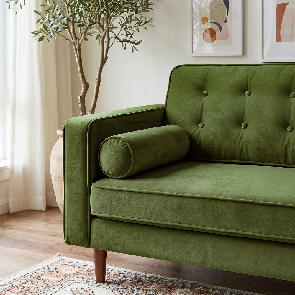 Kirby Mid-Century Modern Olive Green Velvet Square Arm Sofa | MidinMod