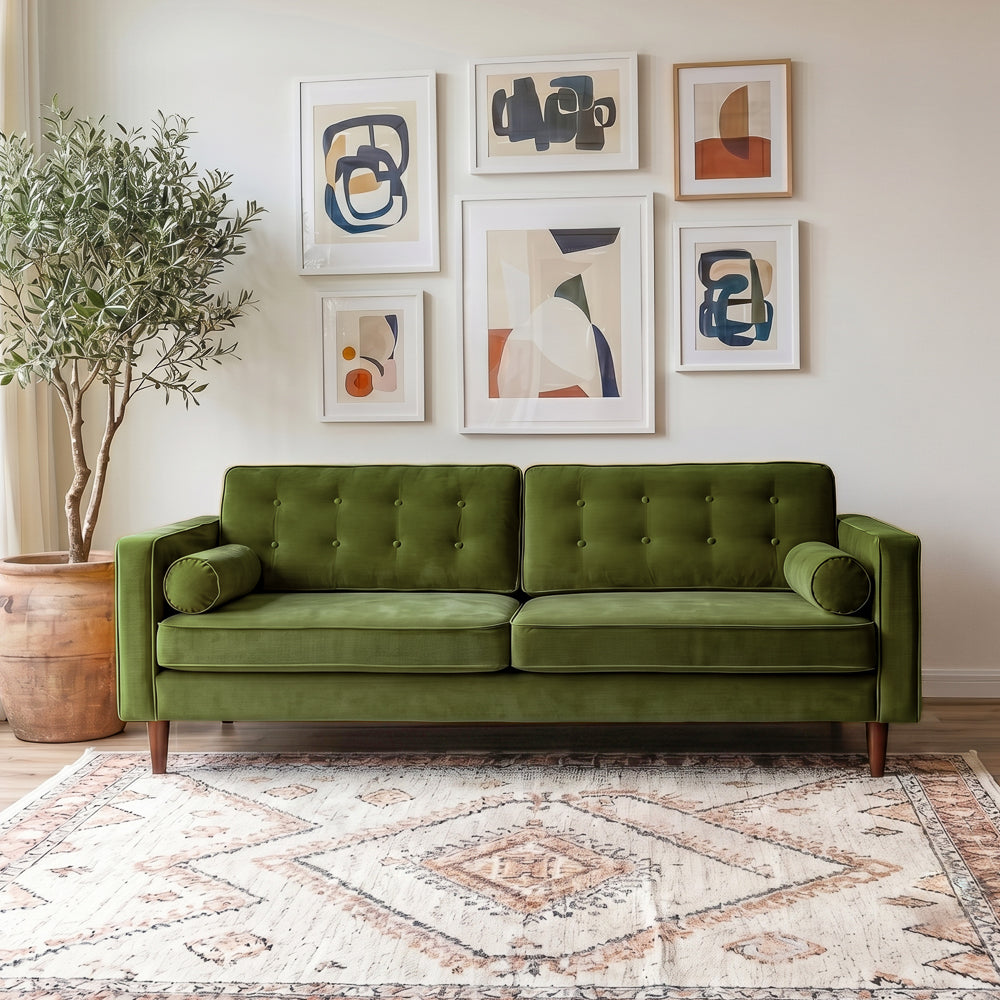 Kirby Mid-Century Modern Olive Green Velvet Square Arm Sofa | MidinMod