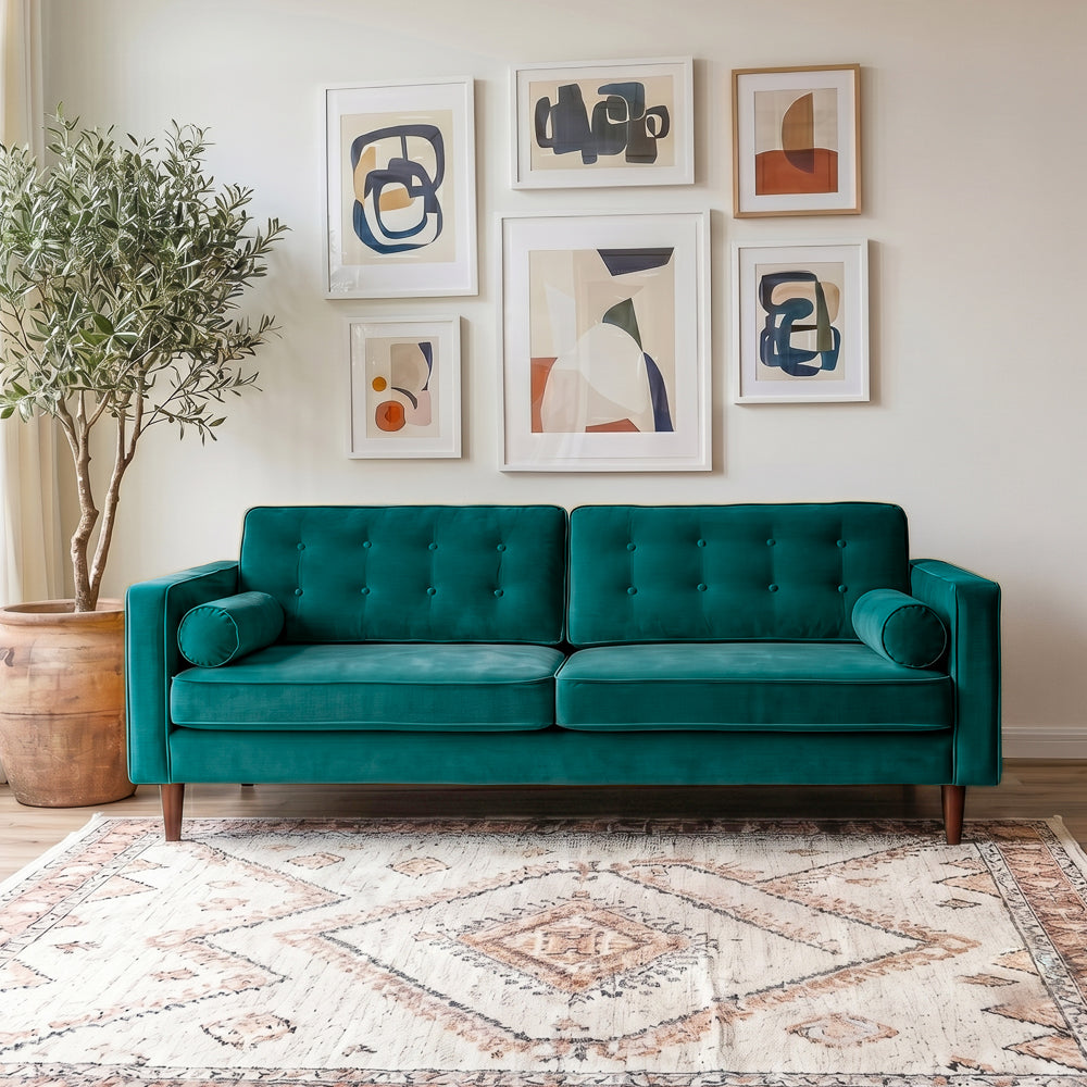 Kirby Teal Velvet Sofa | Contemporary Mid-Century Modern 3-Seater Sofa | MidinMod