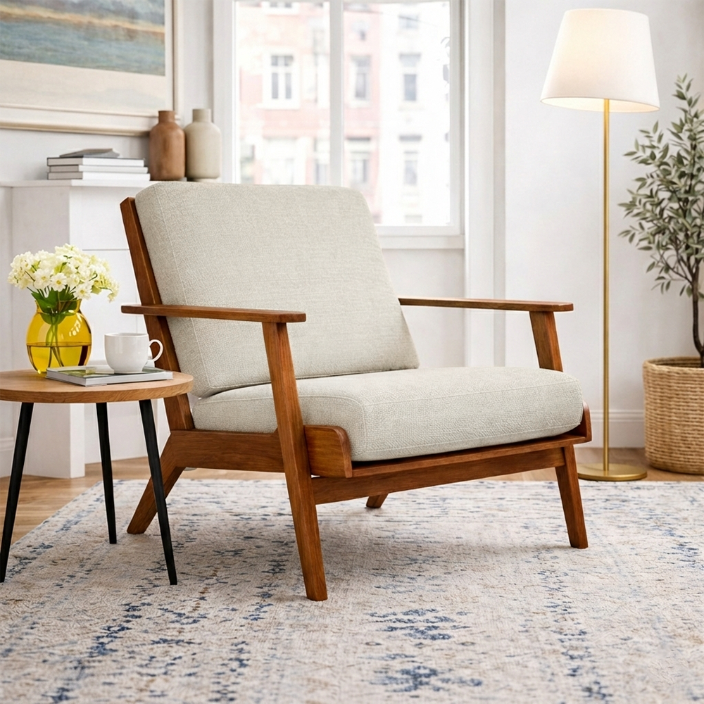 Kyle Modern Cream Fabric Upholstered Lounge Chair | MidinMod