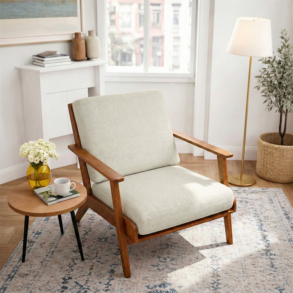 Kyle Modern Cream Fabric Upholstered Lounge Chair | MidinMod