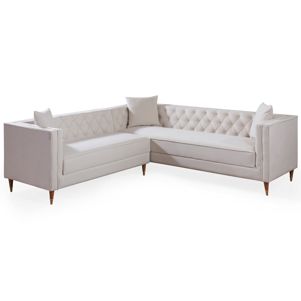 Lewis Mid-Century Modern Cream Velvet Symmetrical Corner Sectional Sofa | MidinMod