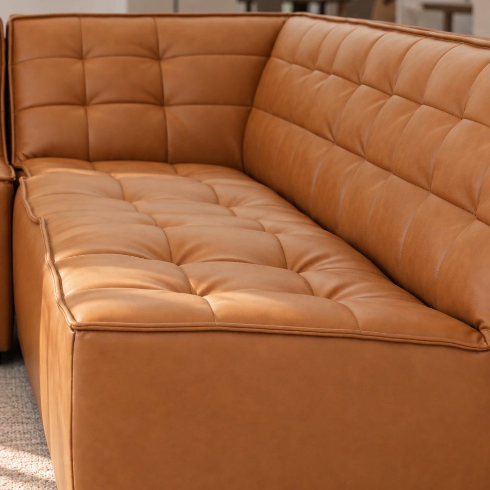 Linden Vegan Leather Modern Corner Sectional Sofa with Ottoman | MidinMod