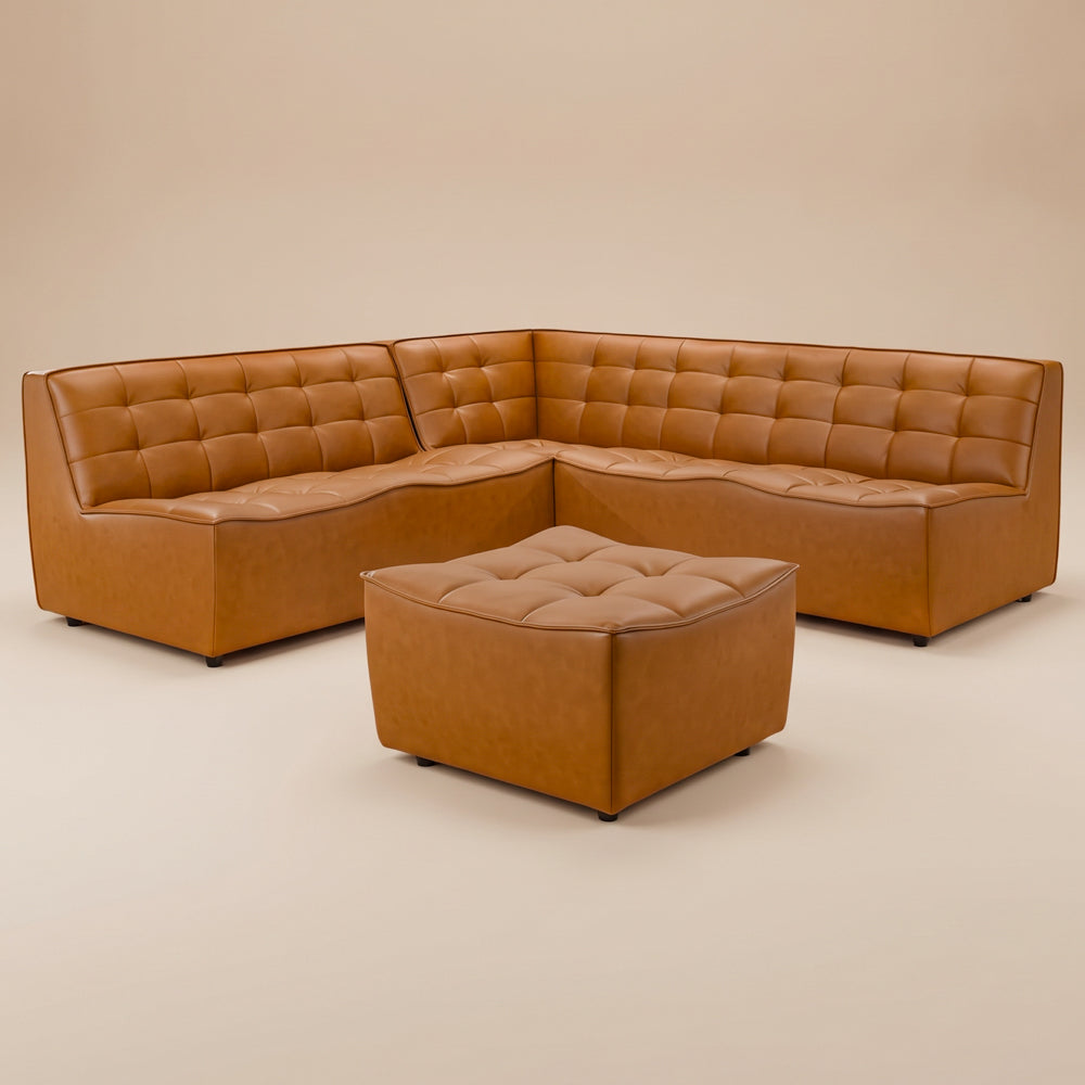 Linden Vegan Leather Modern Corner Sectional Sofa with Ottoman | MidinMod