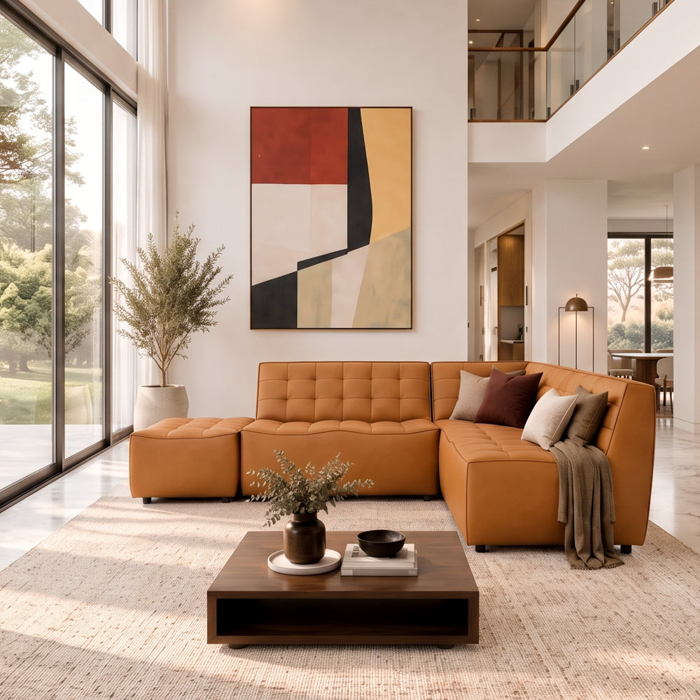 Linden Vegan Leather Modern Corner Sectional Sofa with Ottoman | MidinMod