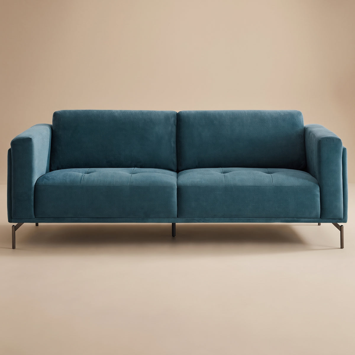 London Blue Fabric Sofa | Mid-Century Tufted 3-Seater Couch | MidinMod