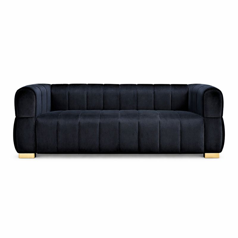 Luka Black Velvet Sofa with Tufted Low Back Design