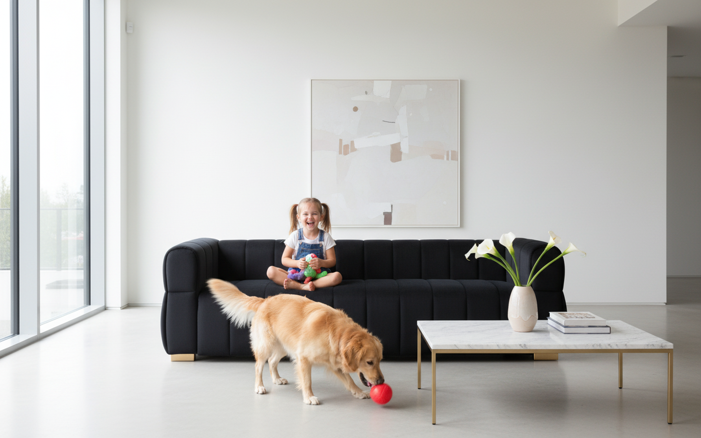 Luka Black Velvet Tufted 3-Seater Art Deco Sofa - MidinMod