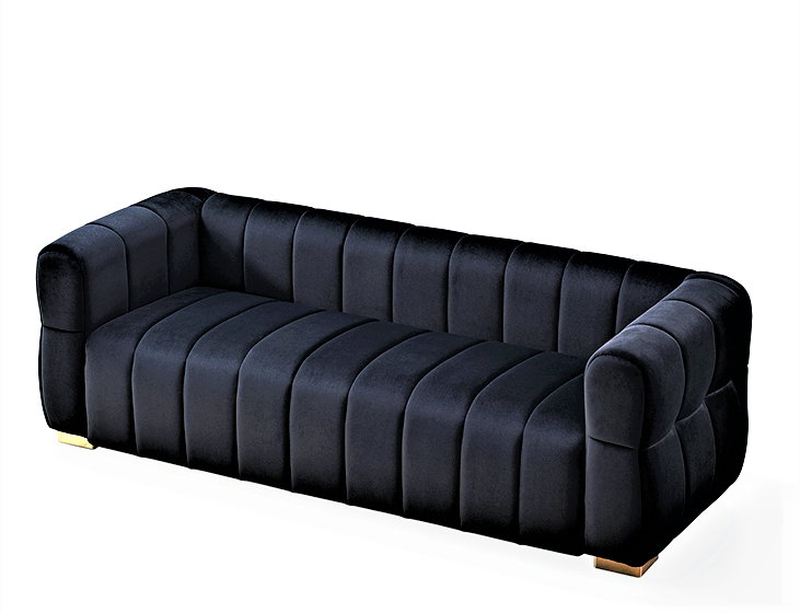 Luka Black Velvet Tufted 3-Seater Art Deco Sofa - MidinMod