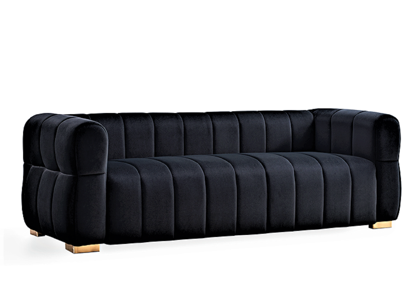 Luka Black Velvet Tufted 3-Seater Art Deco Sofa - MidinMod