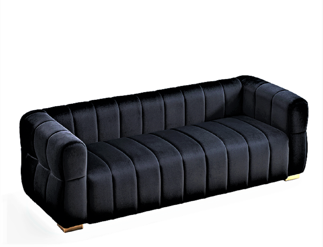 Luka Black Velvet Tufted 3-Seater Art Deco Sofa - MidinMod