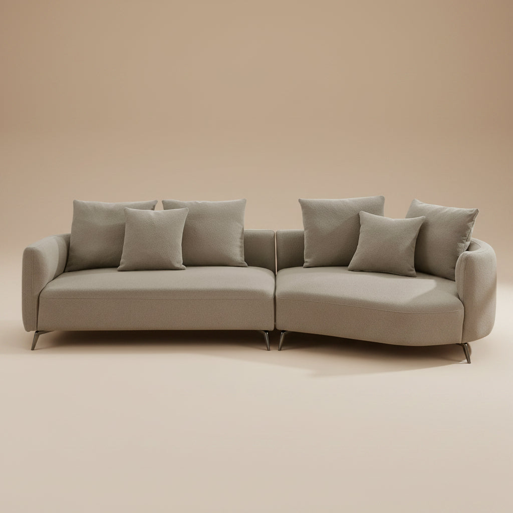 Lusia Boucle Sectional Sofa Mocha Right - MidinMod
