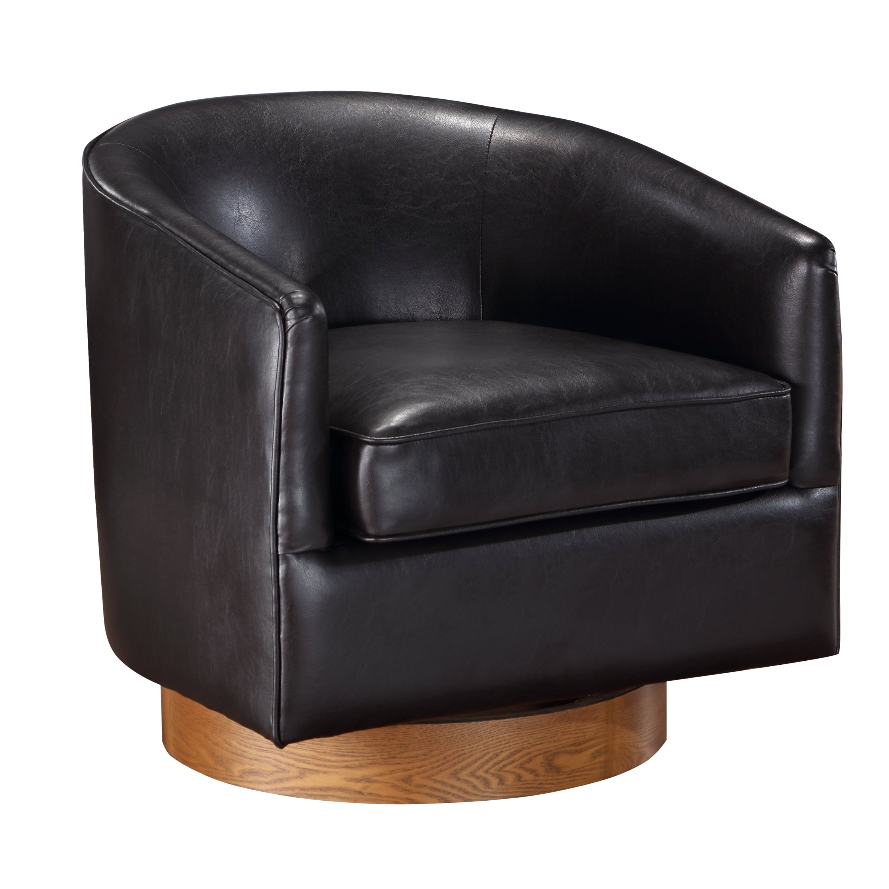Maisy Brown Faux Leather Wood Base Barrel Swivel Chair - MidinMod