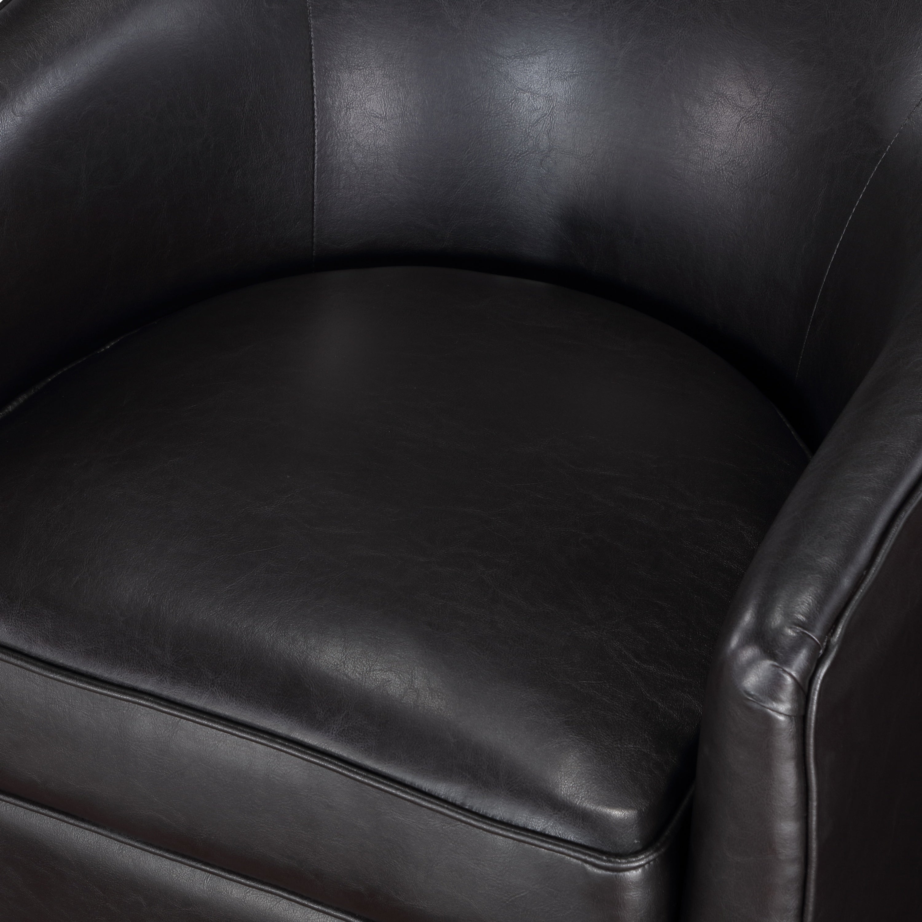 Maisy Brown Faux Leather Wood Base Barrel Swivel Chair - MidinMod