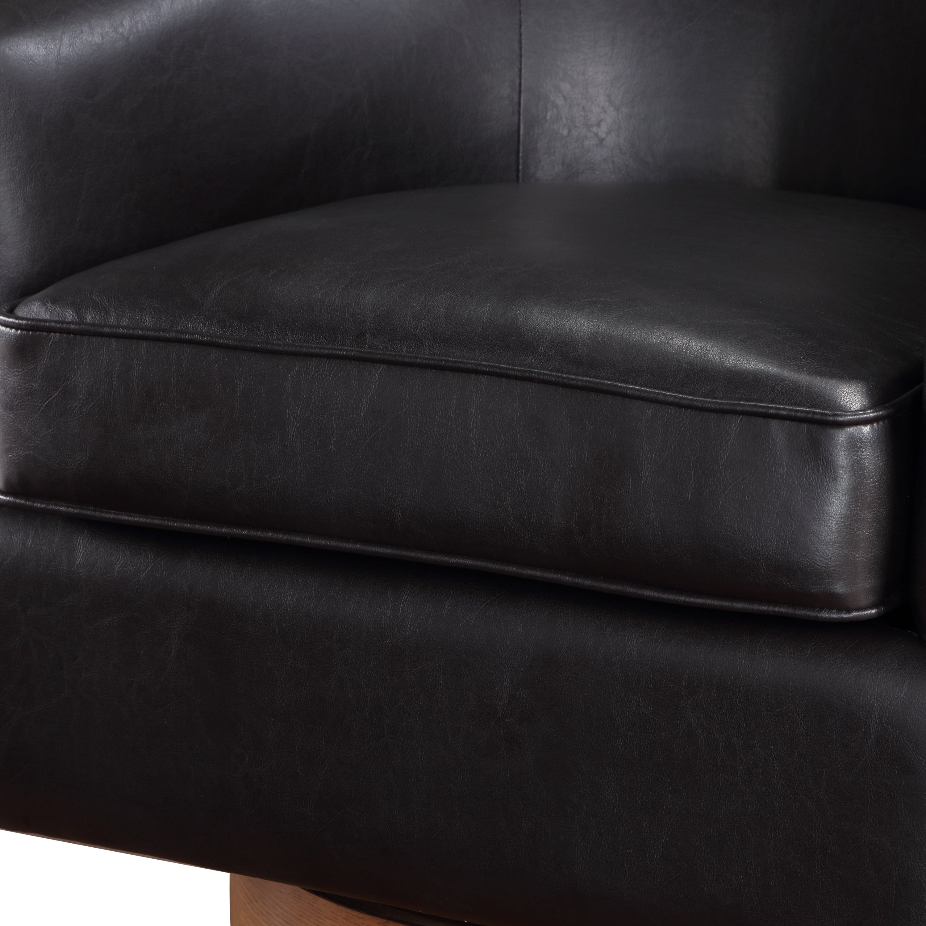 Maisy Brown Faux Leather Wood Base Barrel Swivel Chair - MidinMod