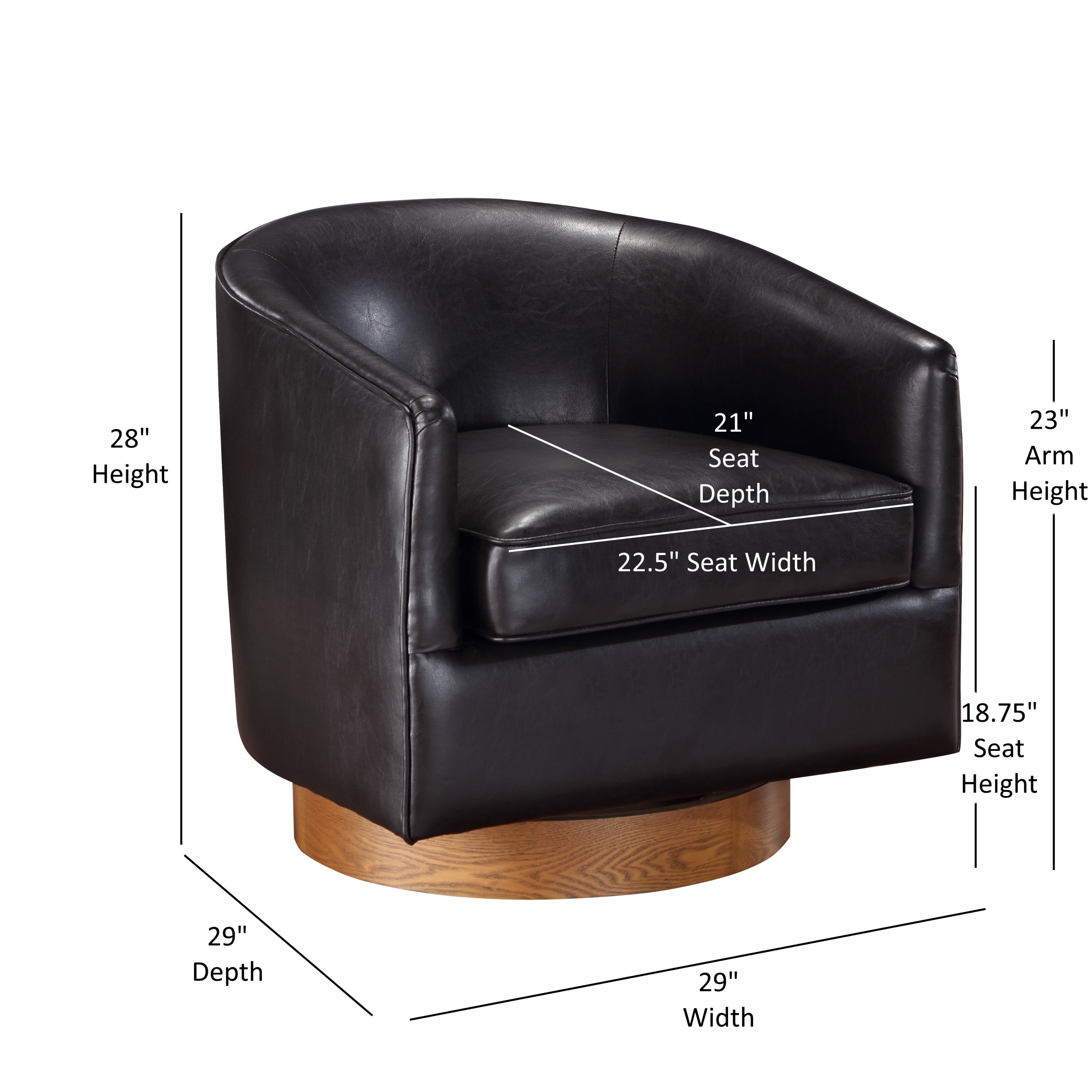 Maisy Brown Faux Leather Wood Base Barrel Swivel Chair - MidinMod