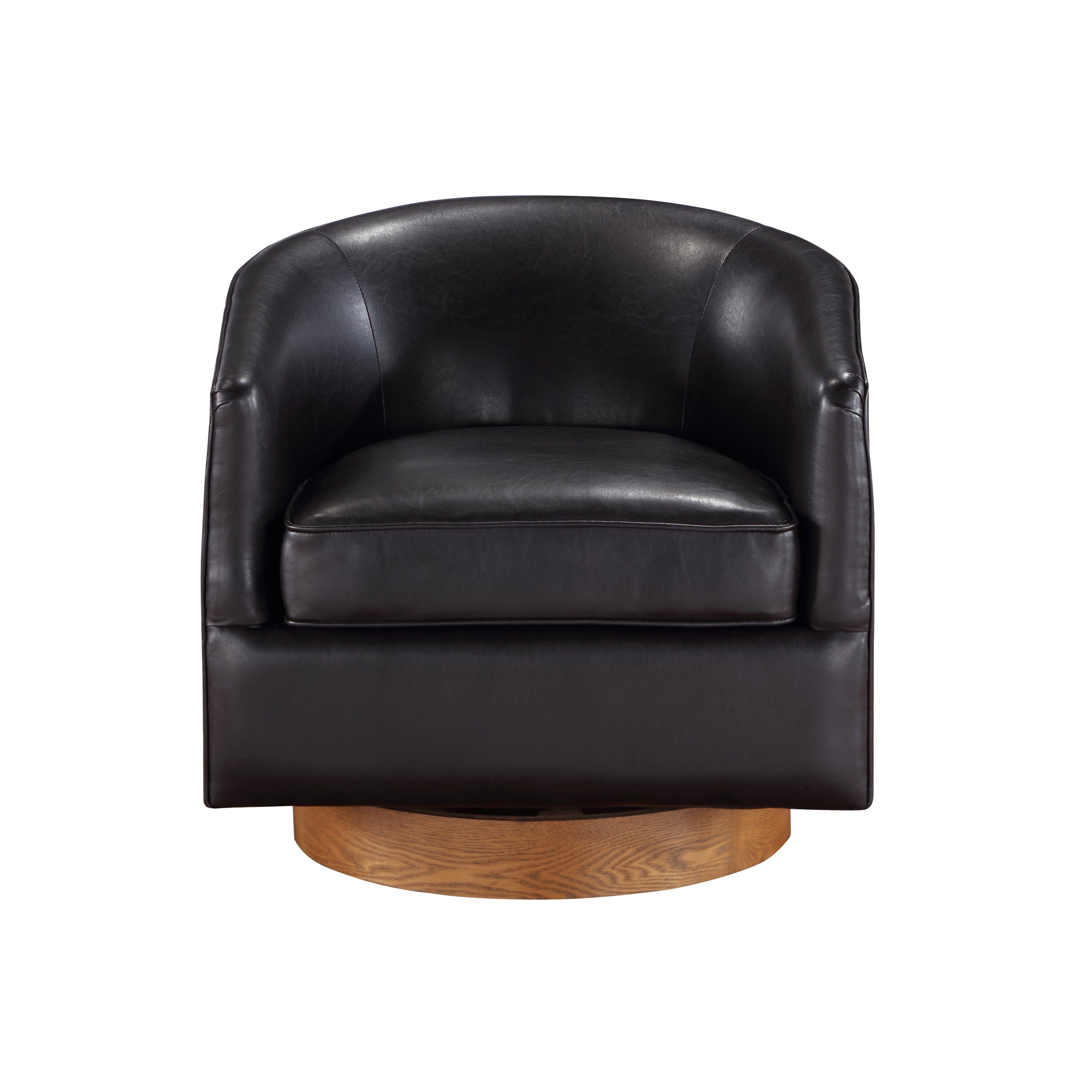 Maisy Brown Faux Leather Wood Base Barrel Swivel Chair - MidinMod