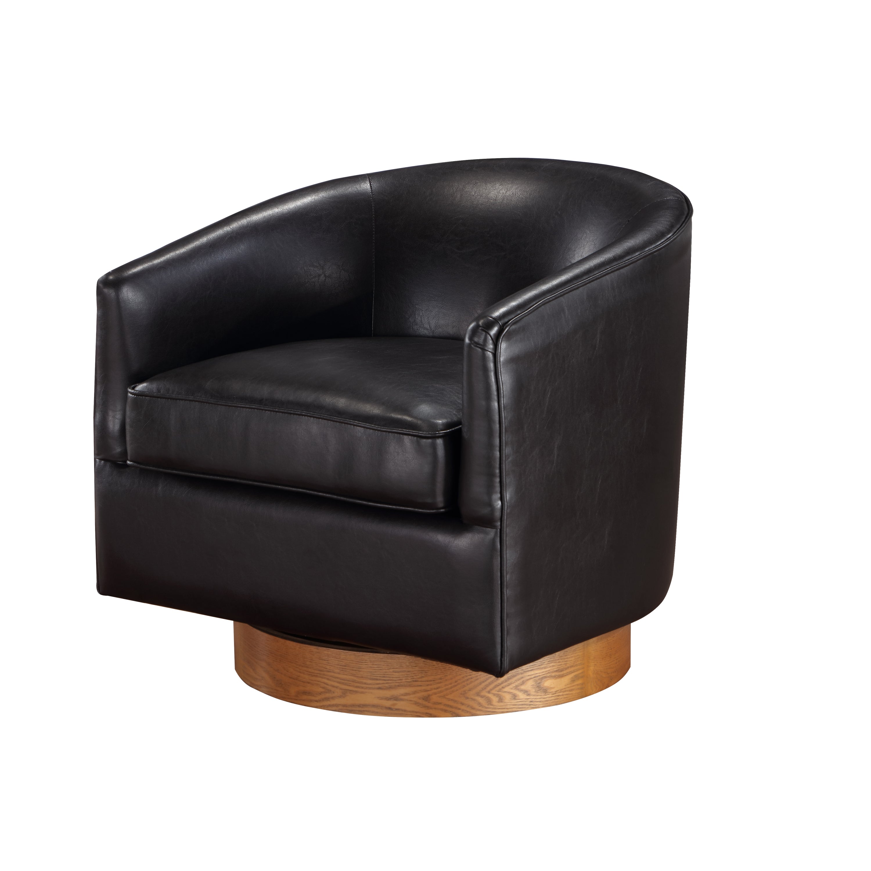 Maisy Brown Faux Leather Wood Base Barrel Swivel Chair - MidinMod